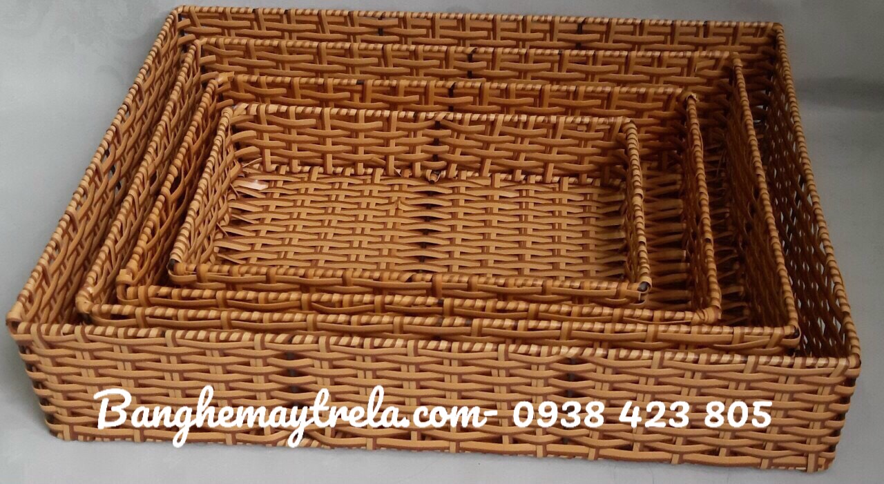 Khay nhựa giả mây đựng đồ chữ nhật